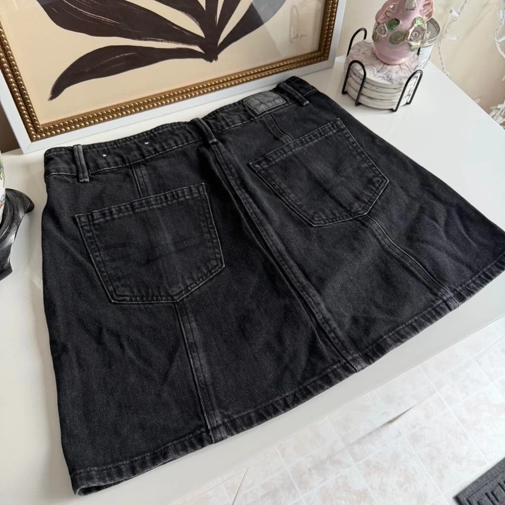 American Eagle Black Denim Front Button Down Skirt - Picture 2 of 4
